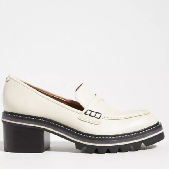 Bernardo Selma Ivory White Chunky Leather Lug Sole Heeled Platform Loafer EUC 7